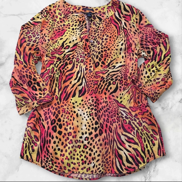 Westbound Tops - Westbound Animal Print Below-Elbow Women's Top Blouse Shirt Size Medium (M) C71